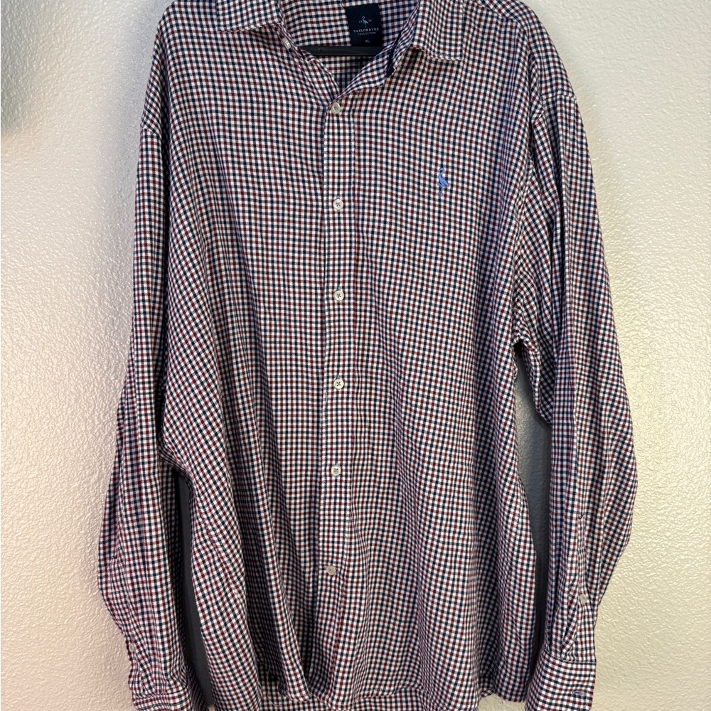 Tailorbyrd Maroon and Blue Checkered Button Down Shirt XL